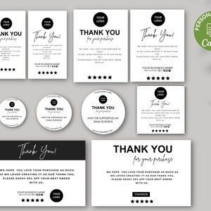 Dankeskarten-Bundle, bearbeitbare Vorlage, kleine Business-Paket-Einlegekarte, druckbare Dankeskarte für Ihre Kaufkarte, Canva-Vorlage