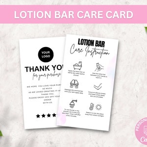 Mini Lotion Bar Pflegekartenvorlage, bearbeitbarer Solid Lotion Anwendungsleitfaden, druckbares minimalistisches Design Anweisungen für die Körpercremepflege