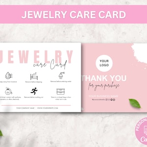 Plantilla imprimible para el cuidado de joyas, instrucciones editables para el cuidado de joyas, plantillas para el cuidado de aretes, plantillas para el cuidado de pulseras (Canva)