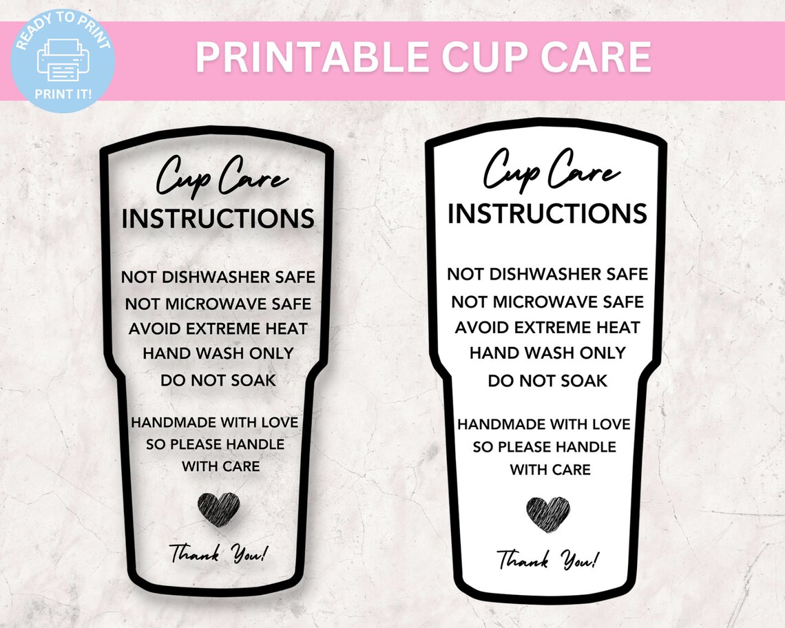 Tumbler Care Instructions Card, Care PNG, Small Business Supplies ...