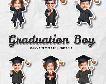 Graduation Boy | Add Your Own Face Photo Template | Kids Graduation Clipart | Editable Canva PNG