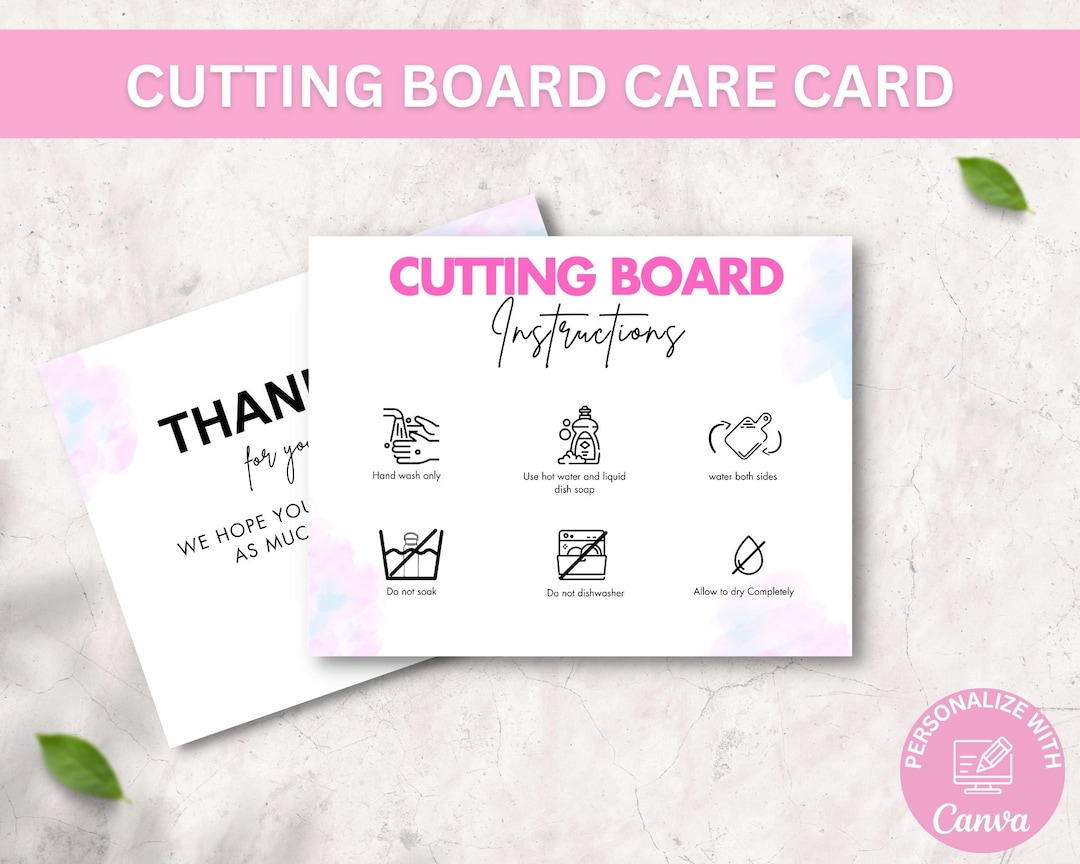 Cutting Board Care Card Template, Editable Cutting Board Care Instructions, Printable Chopping
