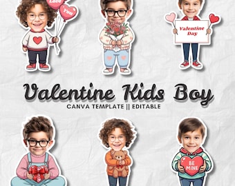 Valentine Kids Boy | Add Your Own Face Photo Template | Valentine Boy Clipart | Editable Canva PNG