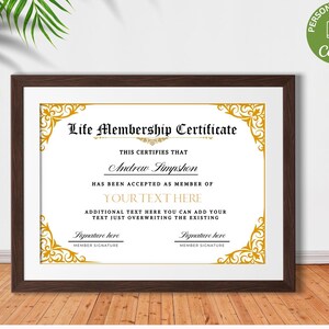 Editable Certificate of Life Membership, Printable Life Membership ...