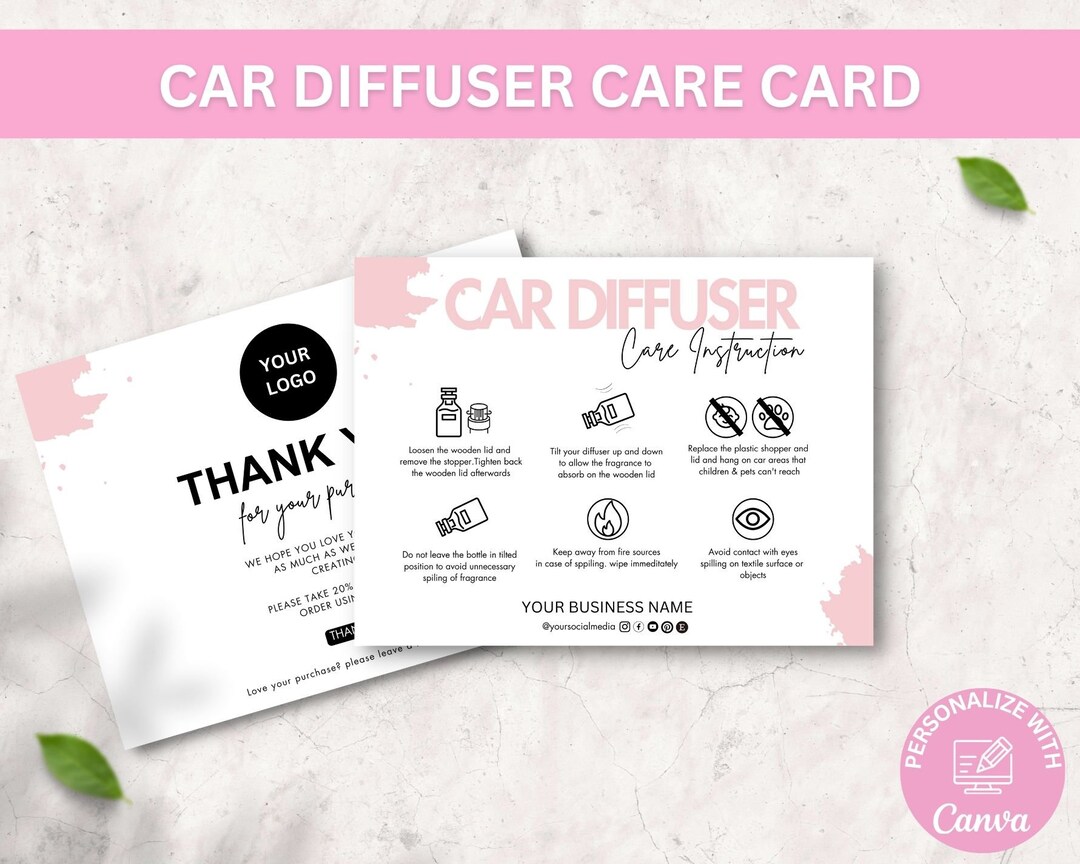 Car Diffuser Care Card Canva Template, Editable Oil Diffuser Care Card ...
