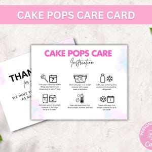Bewerkbare kaartsjabloon cake pops onderhoudsinstructies, onderhoudskaart cake pops, onderhoudsgids cake lolly's, elegant ontwerp cakeballen opbergen