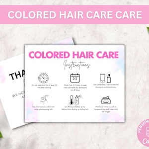 Bearbeitbare Farbige Haarpflege Kartenvorlage, Anweisungen für die Nachsorge für gefärbte Haare, Boho Design Friseur-Anleitung für gefärbte Haare