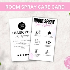 Verzorgingskaartsjabloon voor kamerspray, afdrukbare onderhoudsinstructies voor kamernevel, bewerkbare onderhoudsinstructies voor de spray voor luchtverfrissers, veiligheidshandleiding spray