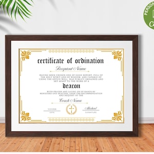 Deacon Ordination Certificate Template, Printable Certificate of Ordination, Editable Ministry Certificate, Ordained Minister