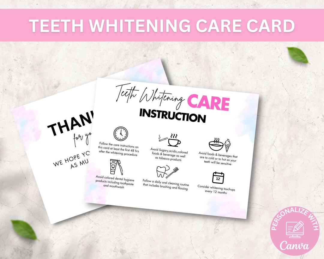 Editable and Printable Teeth Whitening Aftercare Card Template, Teeth Whitening Post Care Guide ...