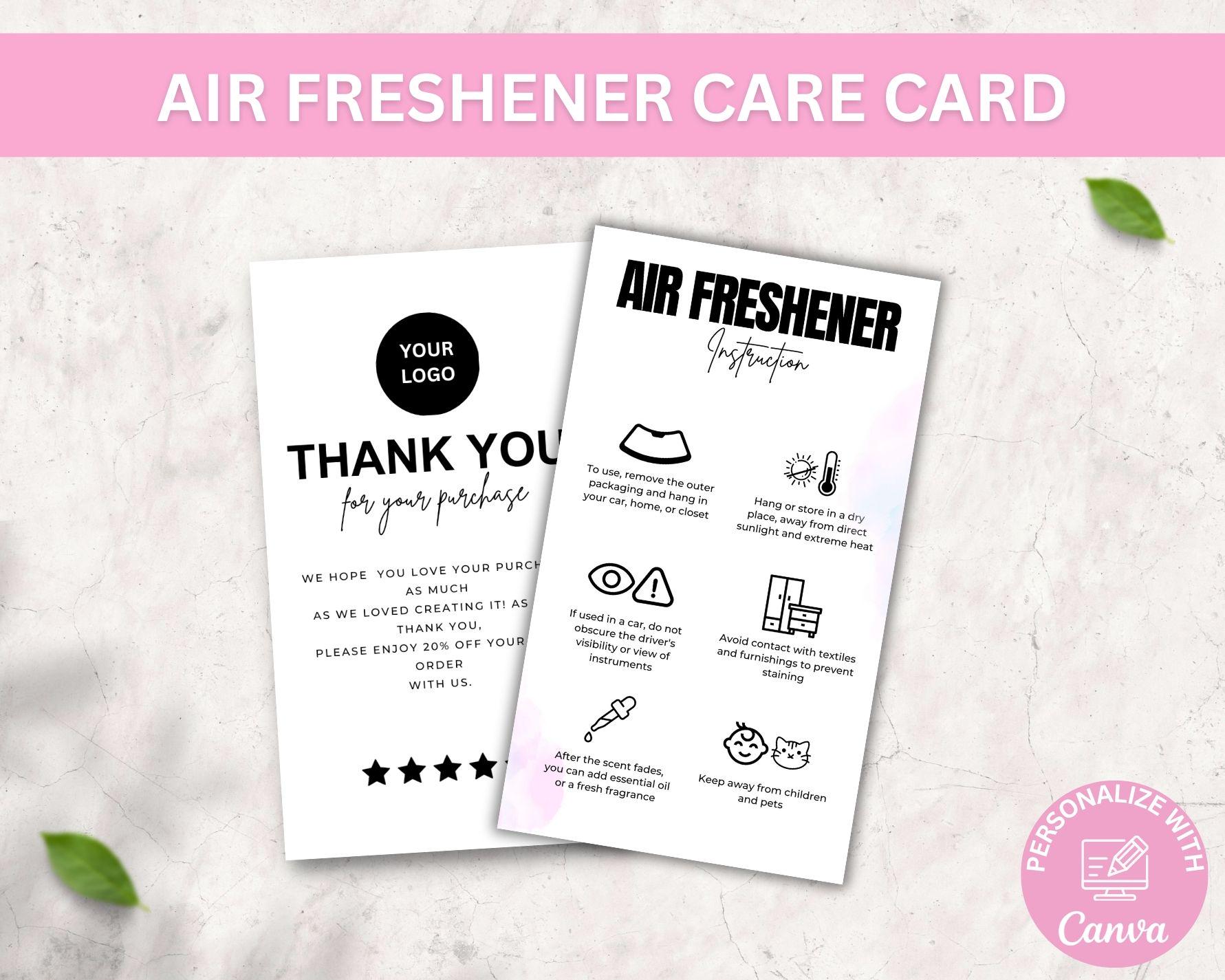 Editable Air Freshener Care Card Template, Sublimation Air Freshener Care Guide, Elegant Design Printable Car Freshener Instructions Canva