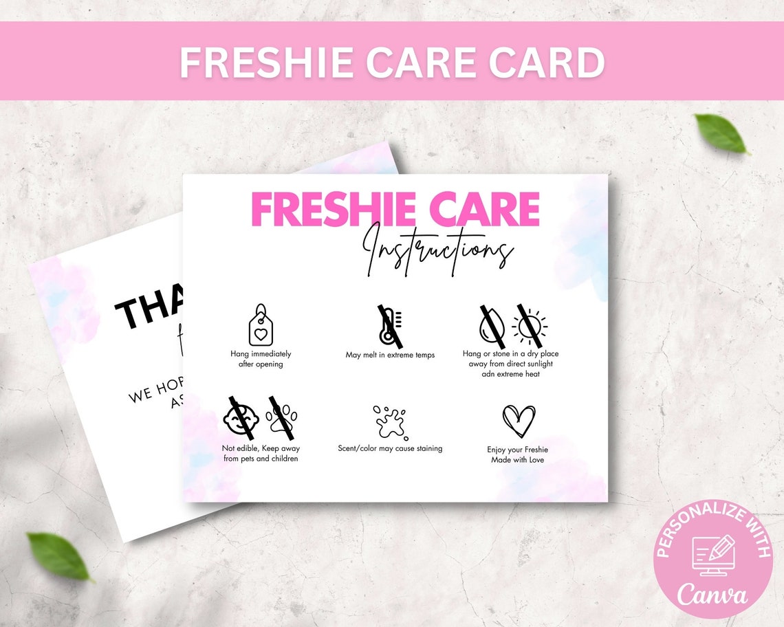 Editable Freshie Care Card Template, Printable Freshie Care