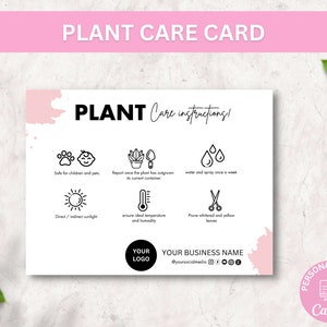 Plant Care Card Template, Succulent Care Cards, Plant Care Tags Inserts, Indoor Plant Care Instructions Printable