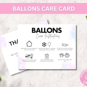 Modelo de cartão de cuidado de balão editável em 4 variações, design elegante, cartões de guia de instruções de segurança para balões de ar e hélio