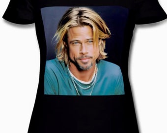 T-shirt Brad Pitt pour femme NOUVEAU Art réaliste de Brad Pitt sur un t-shirt | Message avec tailles : XS, S, M, L, XL, 2XL Donjon ou excellent cadeau de Noël