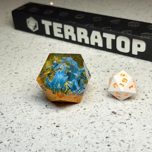 Jumbo D20 Dice | for DND & Tabletop RPGs | Handmade Resin | Jumbo | RPG Dice | Dungeon Master Gift | Chonk D20 Resin | Geode Gold