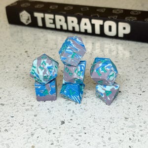 Jesmonite handmade Light and Dark Blue and Purple multicolour with Teal ink dice | Dungeon Master Gift | Faux Stone