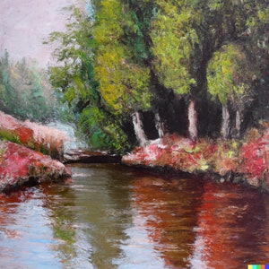 Oil Painting of River Landscape
