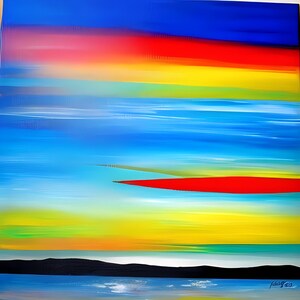 View of a Colorful Sky over a Lake Painting