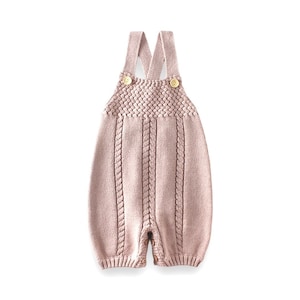 Knitted Suspender Baby Romper (Blush Pink) 6-12 months