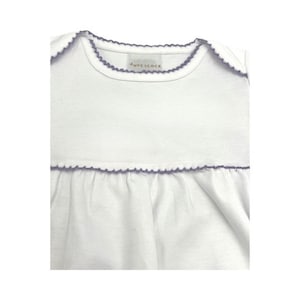 100% PIMA Cotton Newborn Pleated Gown & Hat Set: White with Lavender Picot 0-6 months image 2