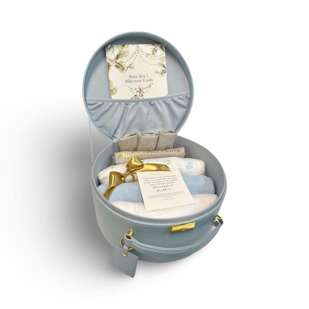 Newborn Keepsake Box Bundle, Premium Pu Leather, Vegan, Storage blue
