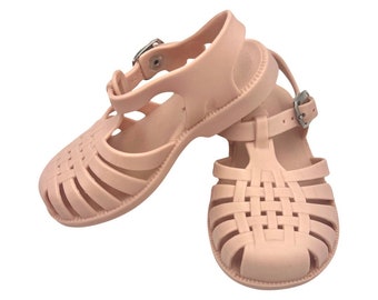 HeyPeacock Toddler Jelly Shoes, Sandals, Pale Neutral/Light Pink Hues, Classic, Retro Design, Durable, Buckle Strap, Soft Sole