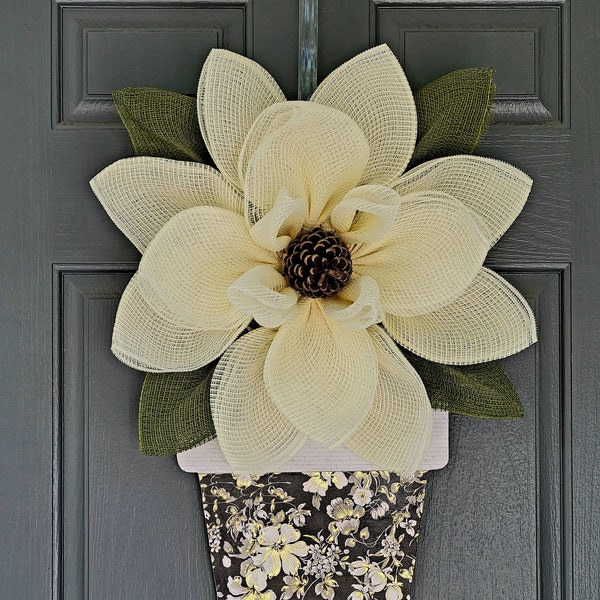 Magnolia Decor Mesh, Flowerpot, Wreath, Door hanger, front door, front porch
