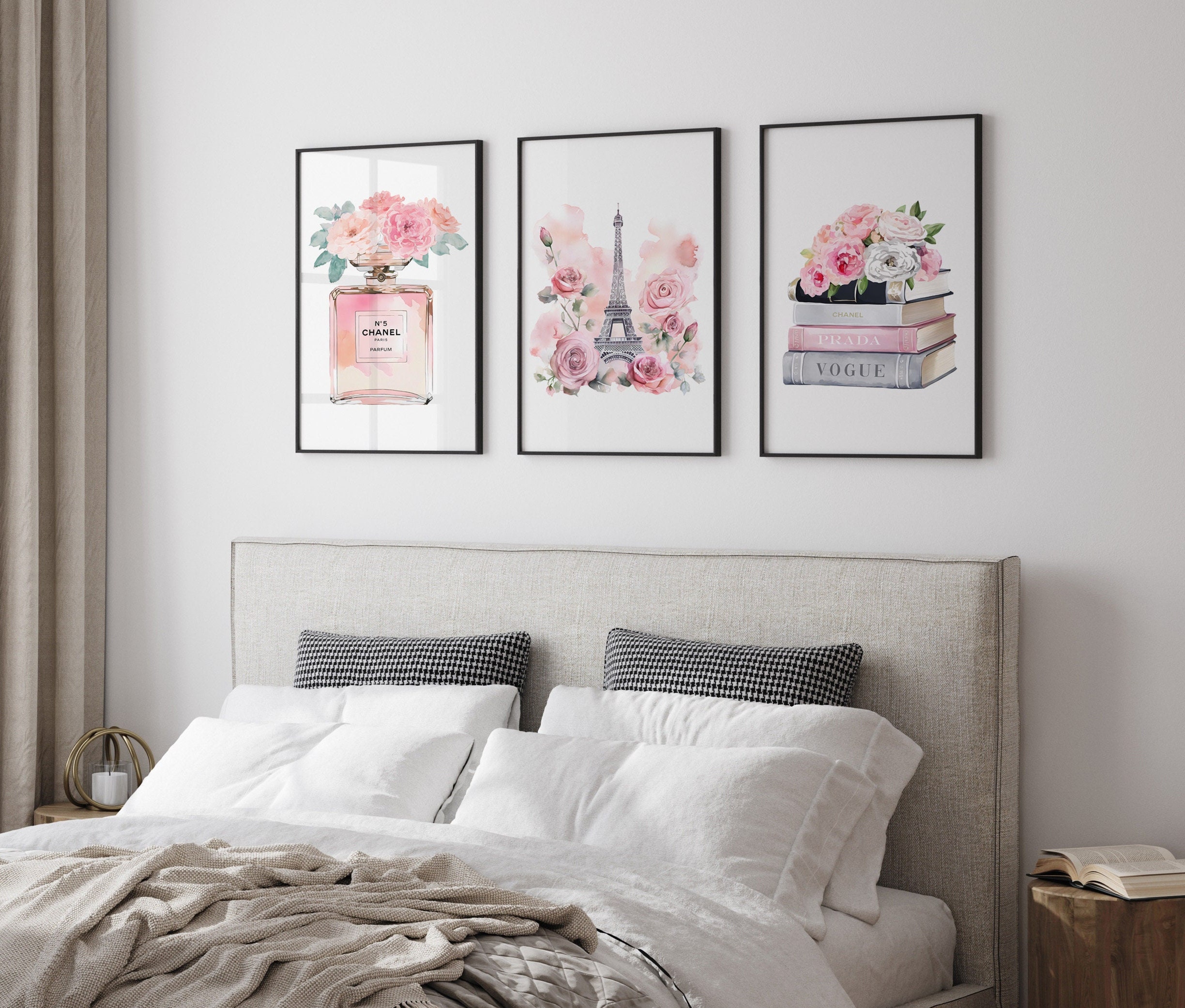 Set of 3 Luxury Perfume Poster, Pink Perfume Print, Fashion Art Print