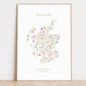 Benutzerdefinierte Schottland Karte Blumendruck, Schottland Karte, Karte Drucken, Wildblumen Karte, Einweihungsparty Geschenk, neues Zuhause, Hochzeitsgeschenk, Verlobungsgeschenk