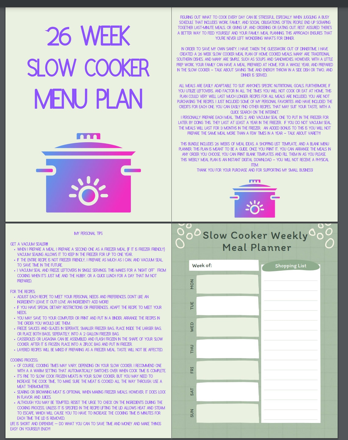 26 Week Slow Cooker Meal Plan - Etsy