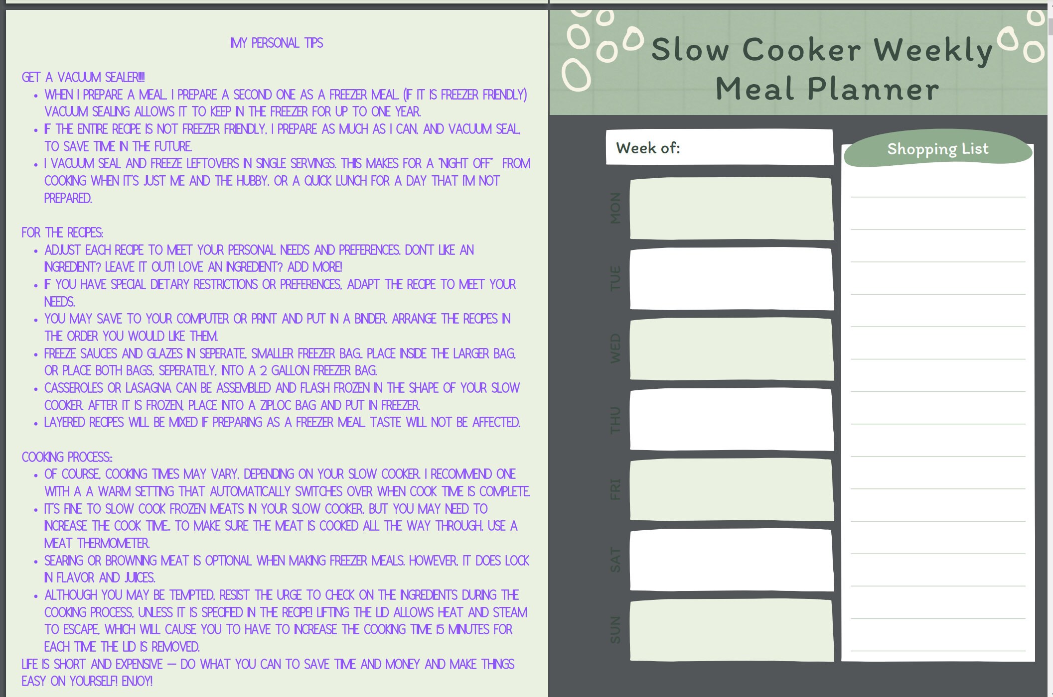 26 Week Slow Cooker Meal Plan - Etsy
