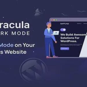 May include: A digital graphic promoting "Dracula Dark Mode" for WordPress websites. The image features a logo with a crescent moon inside a bat silhouette, a website interface, and the text "Enable Dark Mode on Your WordPress Website."