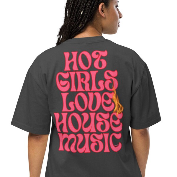 Hot Girls Love House Music Oversized Faded T-shirt Pink, House Music Shirt, Rave Tee, Afters T-shirt, Raver Gift, House Music Lover Gift