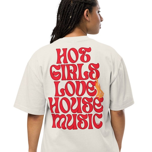 Hot Girls Love House Music Oversized Faded T-shirt Red, House Music Shirt, Rave Tee, Afters T-shirt, Raver Gift, House Music Lover Gift