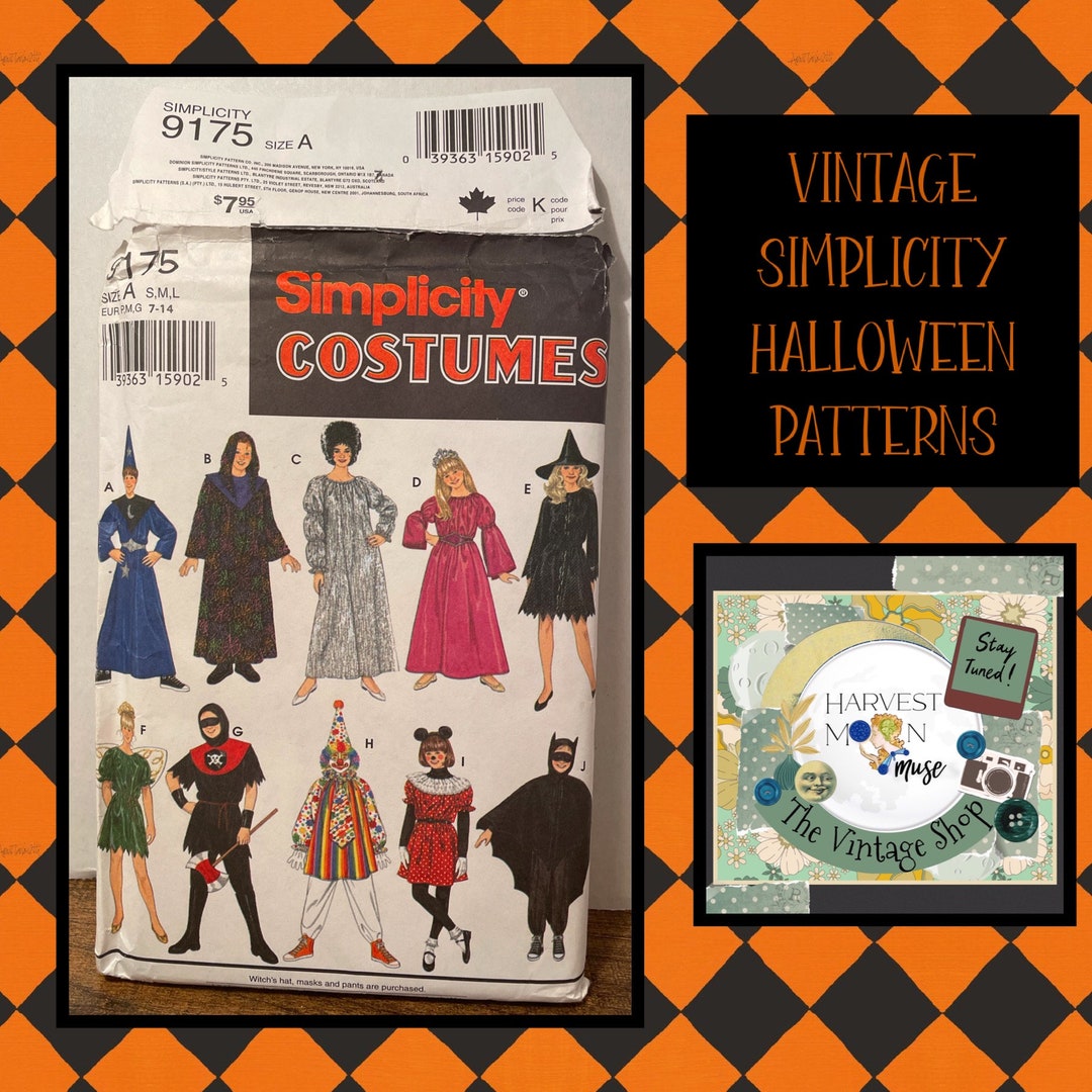 Vintage Simplicity Halloween Costume Pattern 9175 Size A S,M,L - Etsy