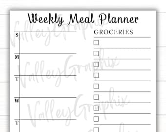Weekly Meal Planner and Grocery List Printable, 7 Day Menu Plan and Food Shopping List, Health & Fitness diet planner, Grocery Planner