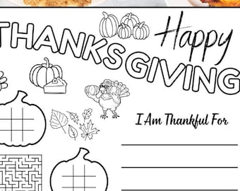 Thanksgiving Coloring Placemat, Activity Coloring for Kids