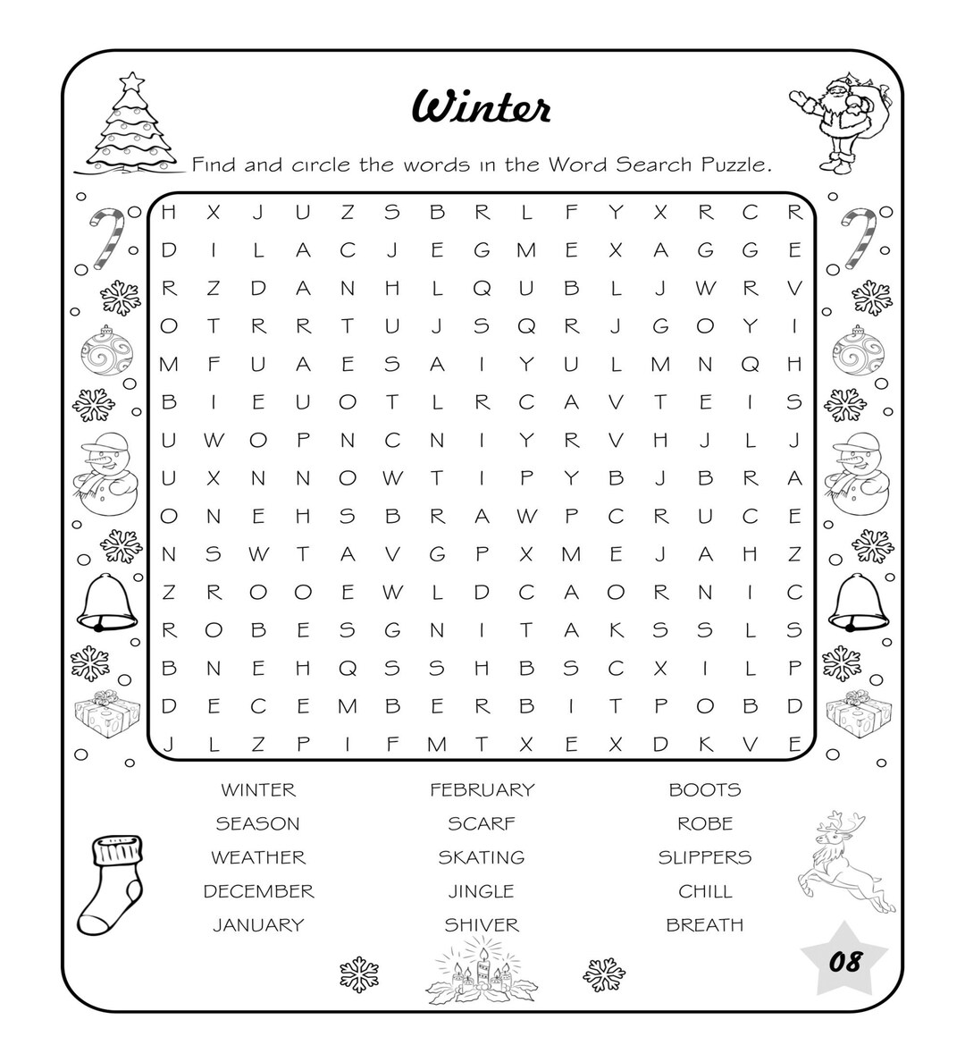 Christmas Word Search for Kids, Christmas Party Game, Word Search Printable, Word Search Puzzle