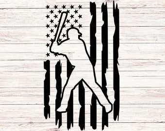 Bandeira Americana de Beisebol SVG PNG: Silhueta do Jogador (Download Digital)