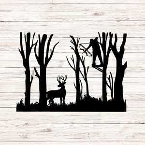 Bogen Jagd svg Hirsch Buck Doe In the Woods svg Bogen und Pfeil Jäger SVG/PNG ClipArt digitale Dateien Download Sofort transparenten Hintergrund