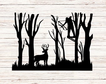 Caza de ciervos con arco SVG: Ciervo en el bosque (descarga digital)