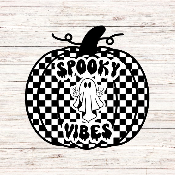 Spooky Vibes Checkered Pumpkin svg/png, Halloween Vibes, Checkered Halloween, Retro Groovy Halloween, peace ghost, Spooky Season