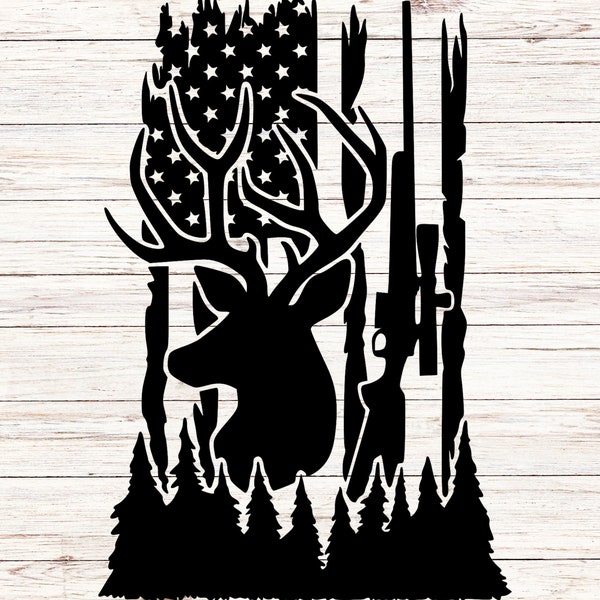 Deer Hunting flag svg Rifle American Flag svg White Tail Buck SVG/PNG ClipArt Digital Files Transparent Background