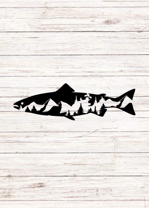 Fishing svg Trout svg Mountains svg Fish Outdoors SVG/PNG Digital Files  Clip Art Transparent Background