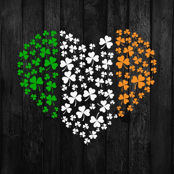 Irish Flag Shamrock Saint Patricks Day Heart SVG/PNG Digital Files Download Instant Seamless Clip Art Transparent Background