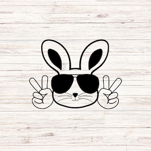 Segno di pace Bunny SVG Cool Retro Easter Bunny Coniglio Cestino di Pasqua Decorazione File digitali SVG/PNG Scarica ClipArt senza soluzione di continuità