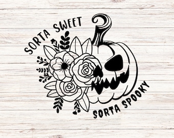 Sorta Sweet Sorta Spooky Pumpkin SVG: Floral Halloween Shirt Design (Digital Download)