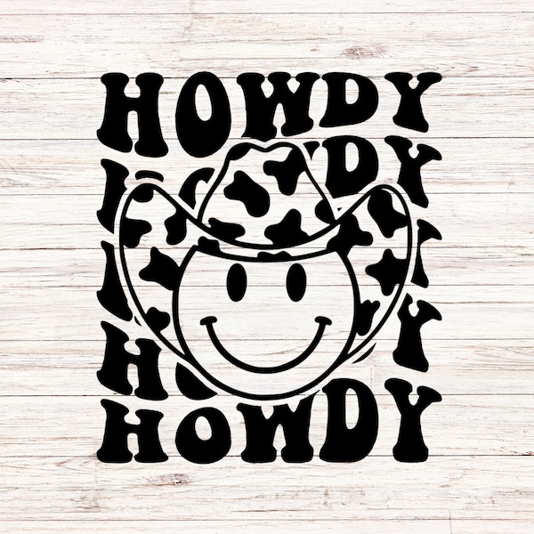 Howdy svg Smile Face svg Disco Cowgirl svg Cowboy Hat svg Cow Print svg Western PNG ClipArt Digital Files