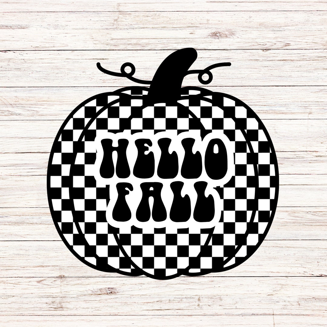 Hello Fall Checkered Pumpkin Svg/png, Spooky Vibes, Fall Vibes ...